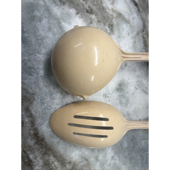 Vtg Ekco Almond Beige Ladle And Slotted Serving Cooking Spoon Utensil Tool USA - Picture 4 of 7